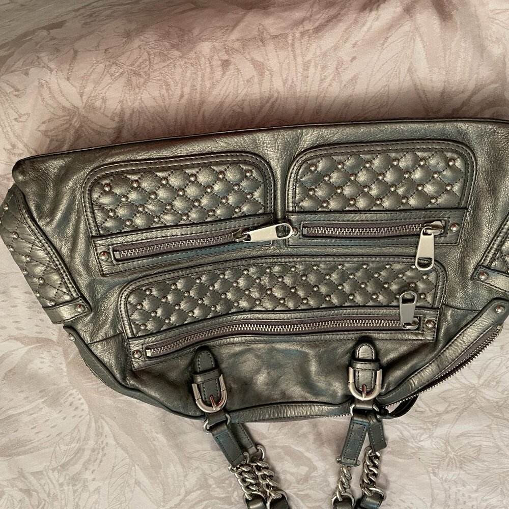 Badgley Mischka leather bag, medium size, gray - silver color